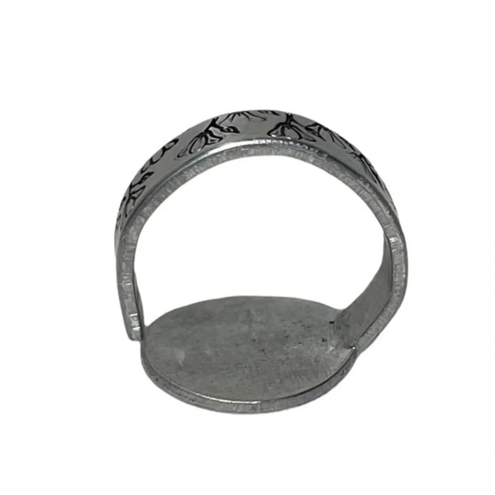 Handmade 9/10 stamped boho floral bee adjustable hypoallergenic medallion‎ ring